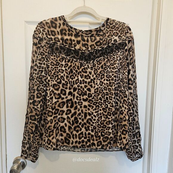 White House Black Market Leopard Print Long-Sleeve Blouse Women's Medium - Picture 1 of 5